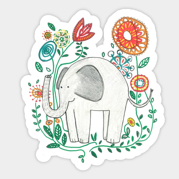 Elephant Among Flowers Sticker by BeFaCToo